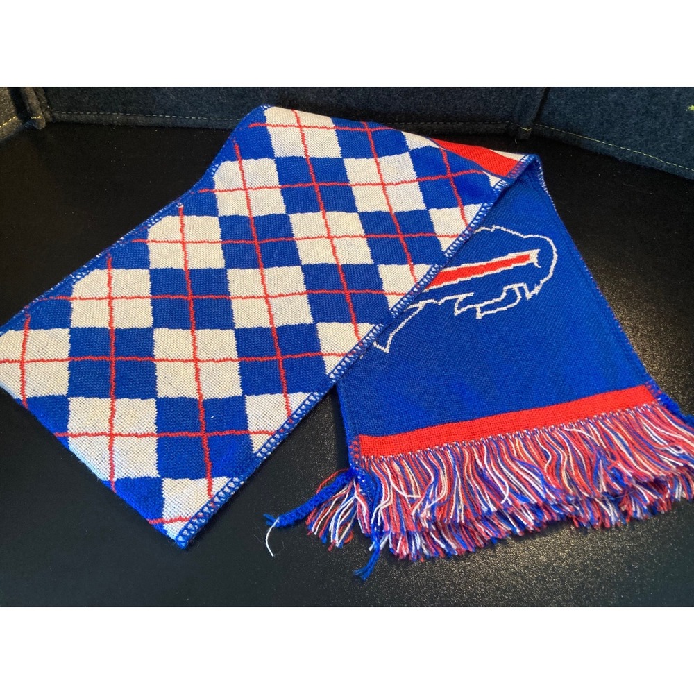 NFL Buffalo Bills Knit Scarf Blue Red White Argyle Reversible Fringe Logo - Picture 6 of 12